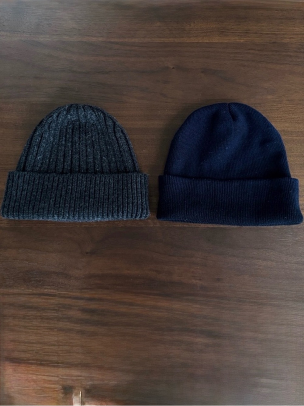 UNIQLO HEATTECH RIBBED BEANIE Wool Blend DARK GRAY 478303 +BONUS HAT NAVY UNISEX